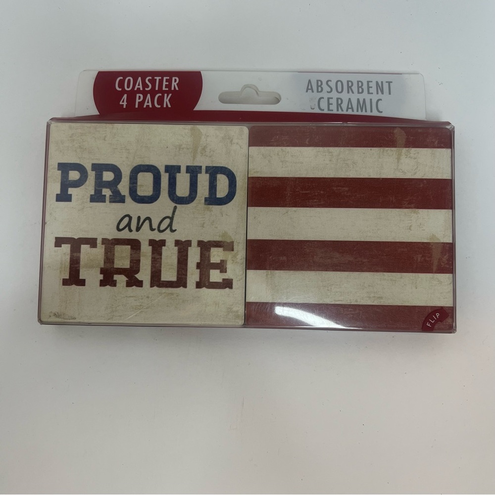 Red White‎ and Blue  proud and True 4 piece Coaster Set New In Package